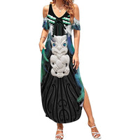 Aotearoa Korowai Motif Summer Maxi Dress Hei Tiki Poutama Maori Pattern