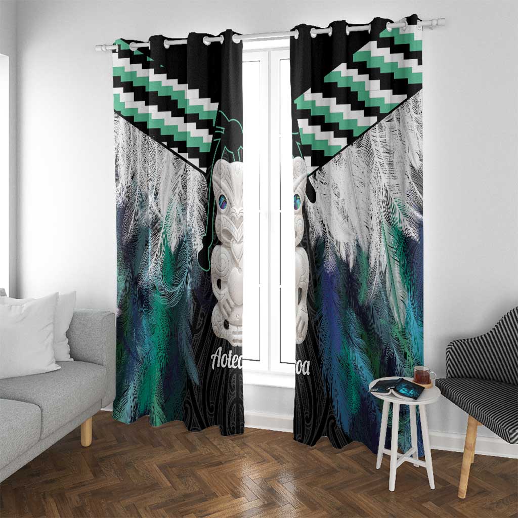 Aotearoa Korowai Motif Window Curtain Hei Tiki Poutama Maori Pattern LT14 With Grommets Turquoise - Polynesian Pride