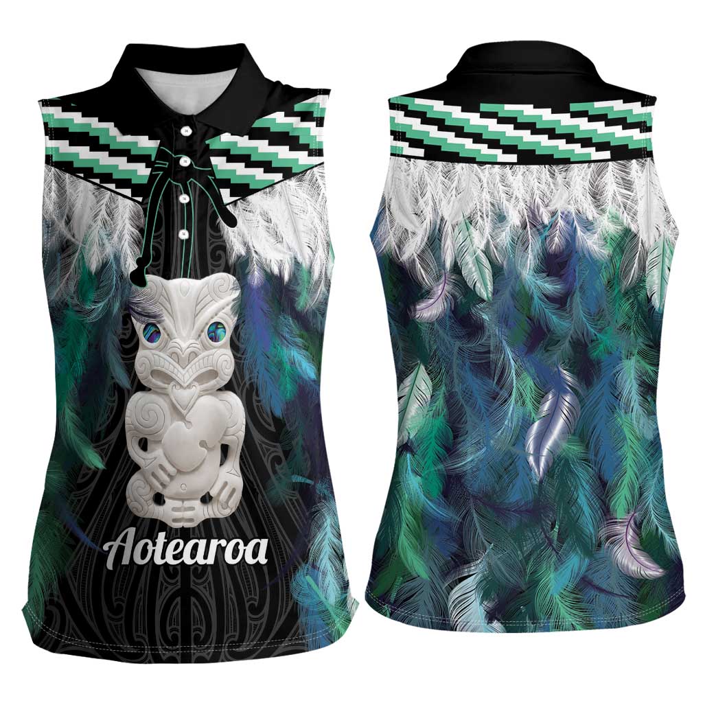 Aotearoa Korowai Motif Women Sleeveless Polo Shirt Hei Tiki Poutama Maori Pattern LT14 - Polynesian Pride