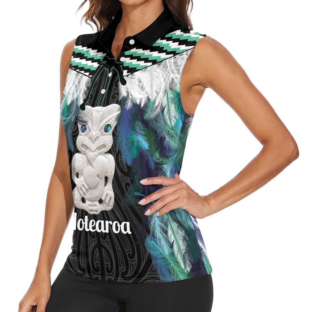 Aotearoa Korowai Motif Women Sleeveless Polo Shirt Hei Tiki Poutama Maori Pattern LT14 - Polynesian Pride