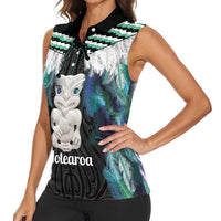 Aotearoa Korowai Motif Women Sleeveless Polo Shirt Hei Tiki Poutama Maori Pattern LT14 - Polynesian Pride