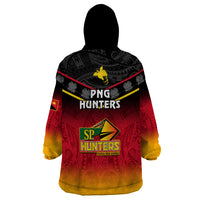 Papua New Guinea Rugby Wearable Blanket Hoodie PNG Hunters Polynesian Black LT14 - Polynesian Pride