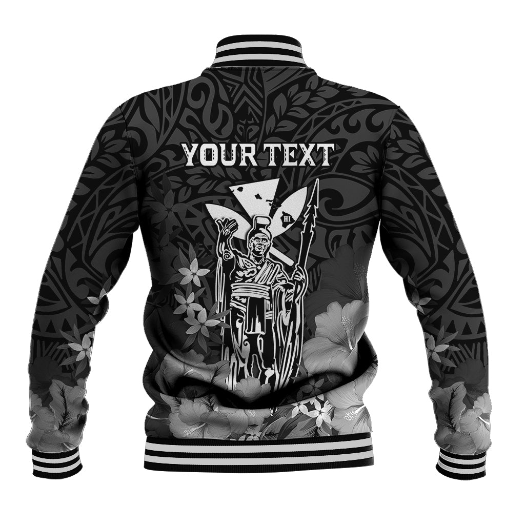 Personalised King Kamehameha Day Hawaii Baseball Jacket Polynesia Tribal Kanaka And Hibiscus Black LT14 - Polynesian Pride