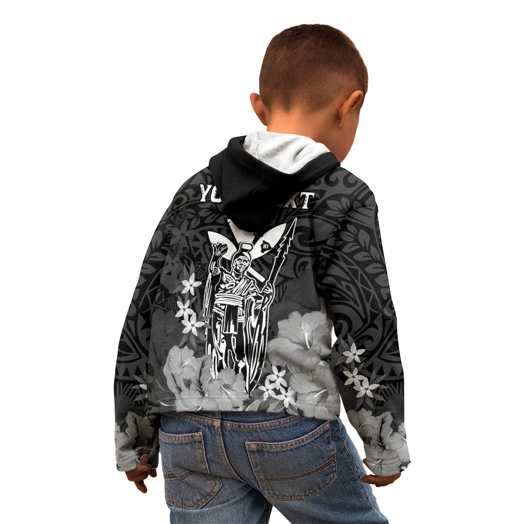 Personalised King Kamehameha Day Hawaii Kid Hoodie Polynesia Tribal Kanaka And Hibiscus Black LT14 - Polynesian Pride