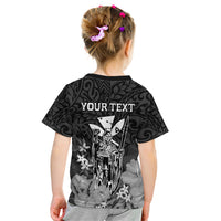 Personalised King Kamehameha Day Hawaii Kid T Shirt Polynesia Tribal Kanaka And Hibiscus Black LT14 - Polynesian Pride