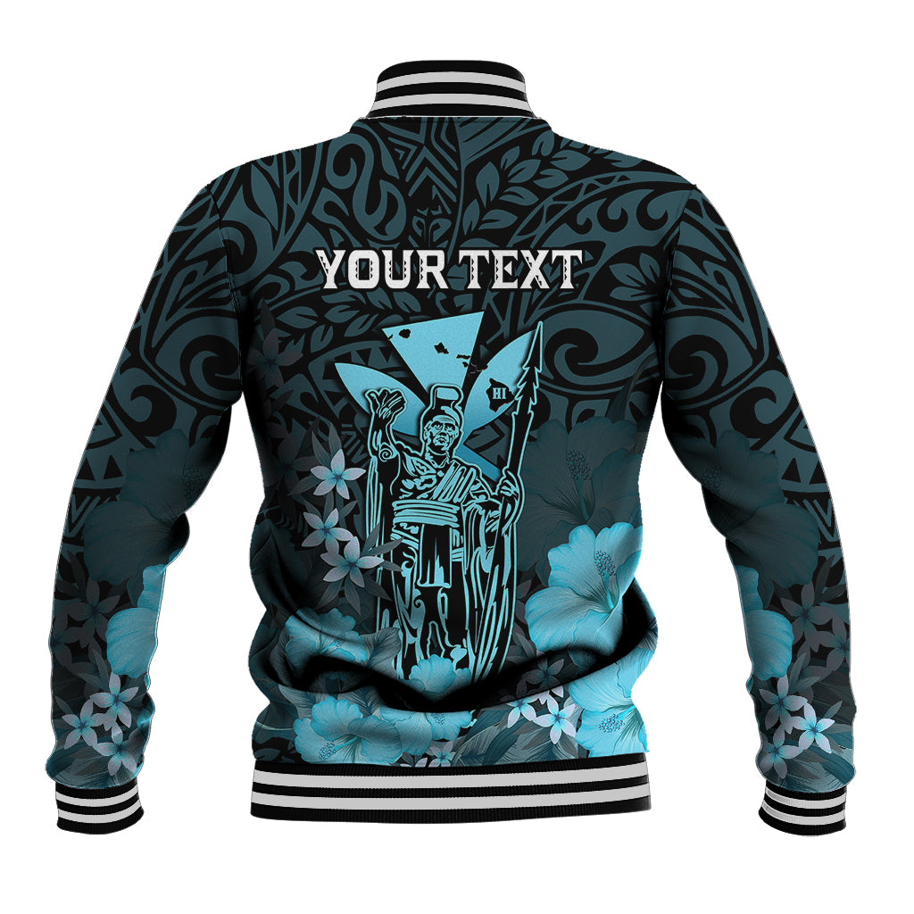 Personalised King Kamehameha Day Hawaii Baseball Jacket Polynesia Tribal Kanaka And Hibiscus Turquoise LT14 - Polynesian Pride