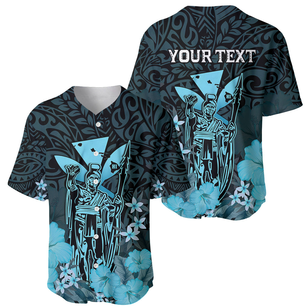 Personalised King Kamehameha Day Hawaii Baseball Jersey Polynesia Tribal Kanaka And Hibiscus Turquoise LT14 - Polynesian Pride