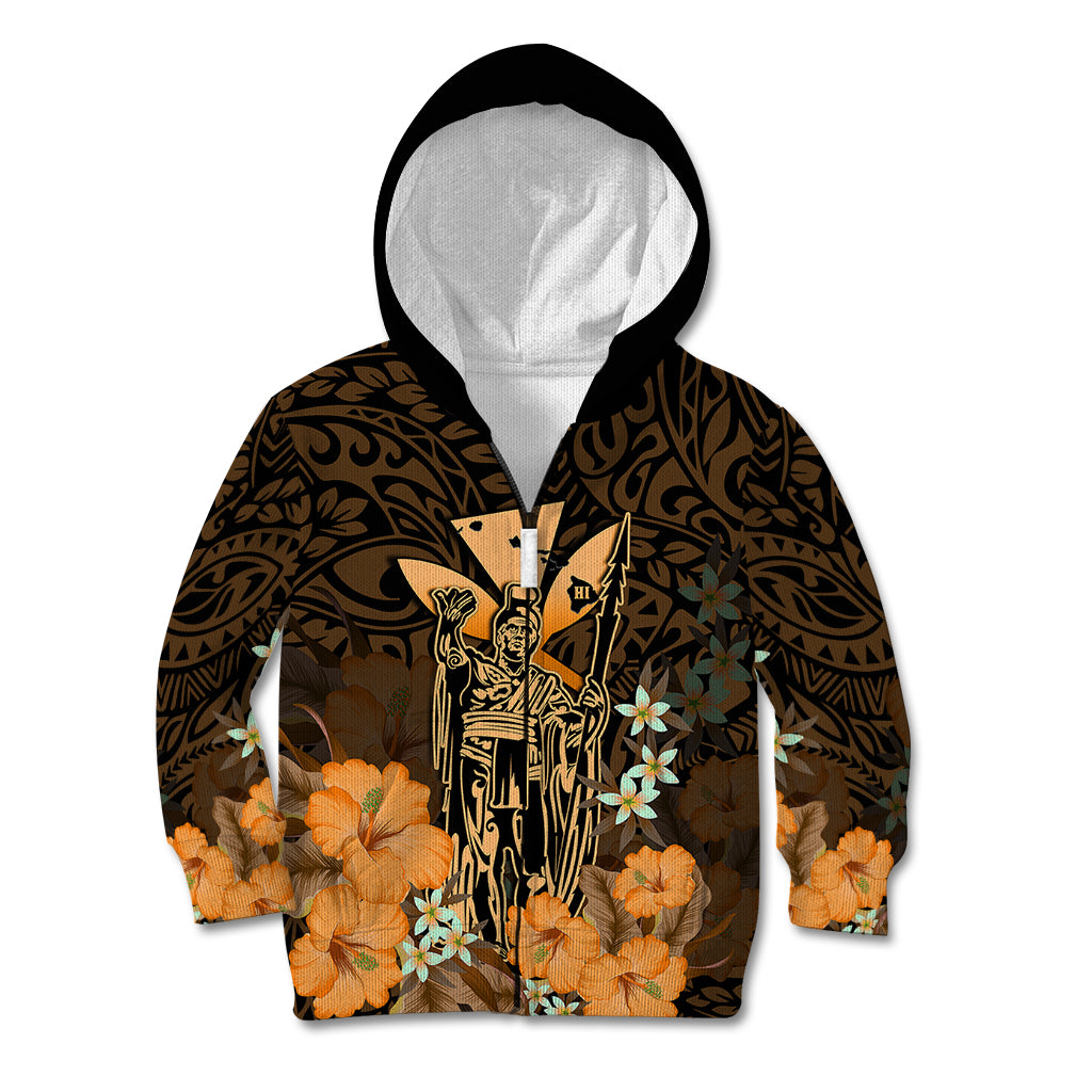 Polynesian Pride King Kamehameha Day Hawaii Kid Hoodie Polynesia Tribal Kanaka And Hibiscus Gold LT14 Zip Hoodie Gold - Polynesian Pride