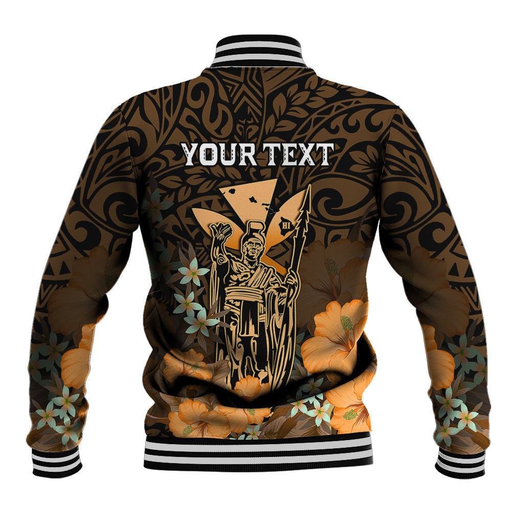 Personalised King Kamehameha Day Hawaii Baseball Jacket Polynesia Tribal Kanaka And Hibiscus Gold LT14 - Polynesian Pride