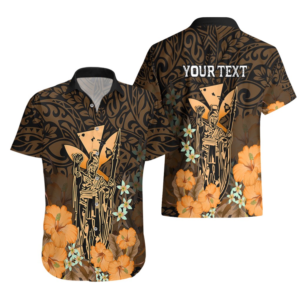Personalised King Kamehameha Day Hawaii Hawaiian Shirt Polynesia Tribal Kanaka And Hibiscus Gold LT14 - Polynesian Pride