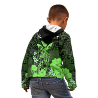 Personalised King Kamehameha Day Hawaii Kid Hoodie Polynesia Tribal Kanaka And Hibiscus Green LT14 - Polynesian Pride