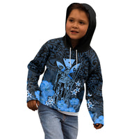 Personalised King Kamehameha Day Hawaii Kid Hoodie Polynesia Tribal Kanaka And Hibiscus Blue LT14 - Polynesian Pride