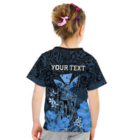 Personalised King Kamehameha Day Hawaii Kid T Shirt Polynesia Tribal Kanaka And Hibiscus Blue LT14 - Polynesian Pride