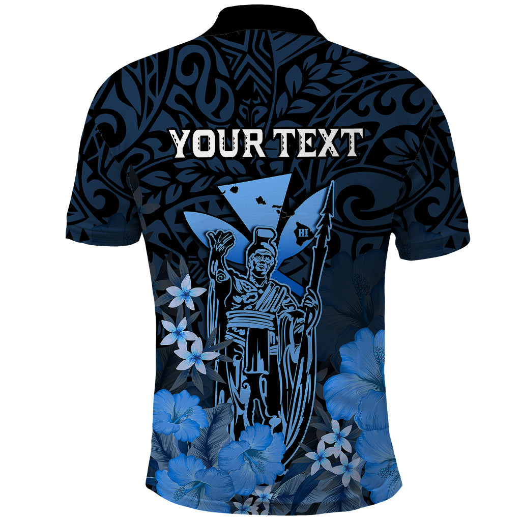 Custom King Kamehameha Day Hawaii Polo Shirt Polynesia Tribal Kanaka and Hibiscus Blue LT14 - Polynesian Pride