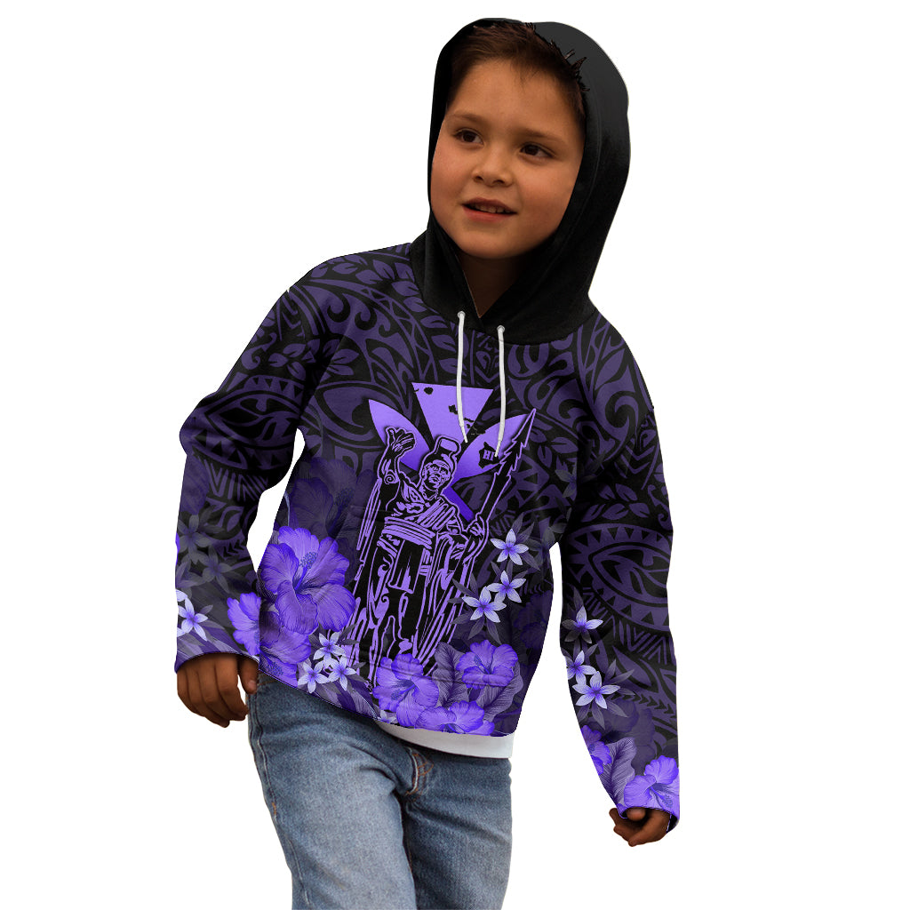 Polynesian Pride King Kamehameha Day Hawaii Kid Hoodie Polynesia Tribal Kanaka And Hibiscus Purple LT14 - Polynesian Pride