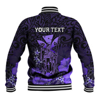 Personalised King Kamehameha Day Hawaii Baseball Jacket Polynesia Tribal Kanaka And Hibiscus Purple LT14 - Polynesian Pride