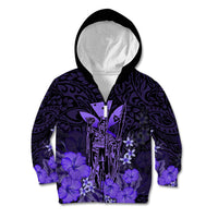 Personalised King Kamehameha Day Hawaii Kid Hoodie Polynesia Tribal Kanaka And Hibiscus Purple LT14 Zip Hoodie Purple - Polynesian Pride