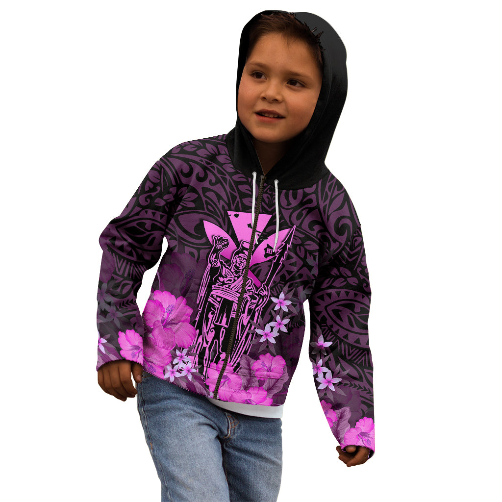 Personalised King Kamehameha Day Hawaii Kid Hoodie Polynesia Tribal Kanaka And Hibiscus Pink LT14 - Polynesian Pride