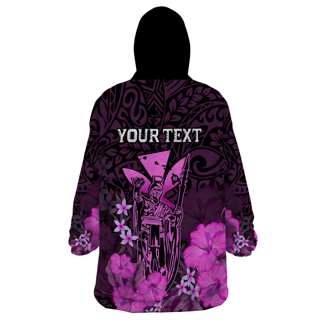 Personalised King Kamehameha Day Hawaii Wearable Blanket Hoodie Polynesia Tribal Kanaka And Hibiscus Pink LT14 - Polynesian Pride