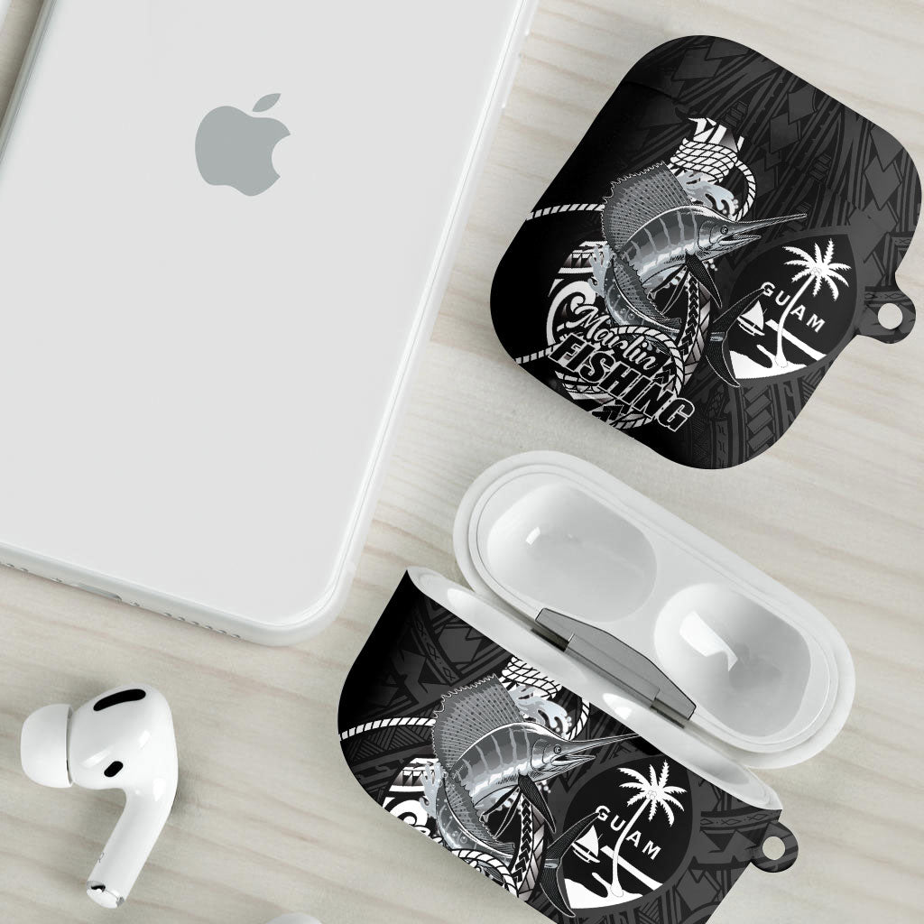 Guam Blue Marlin Fishing AirPods Case Guahan Fish Hook Tattoo Black Version