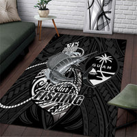 Guam Blue Marlin Fishing Area Rug Guahan Fish Hook Tattoo Black Version