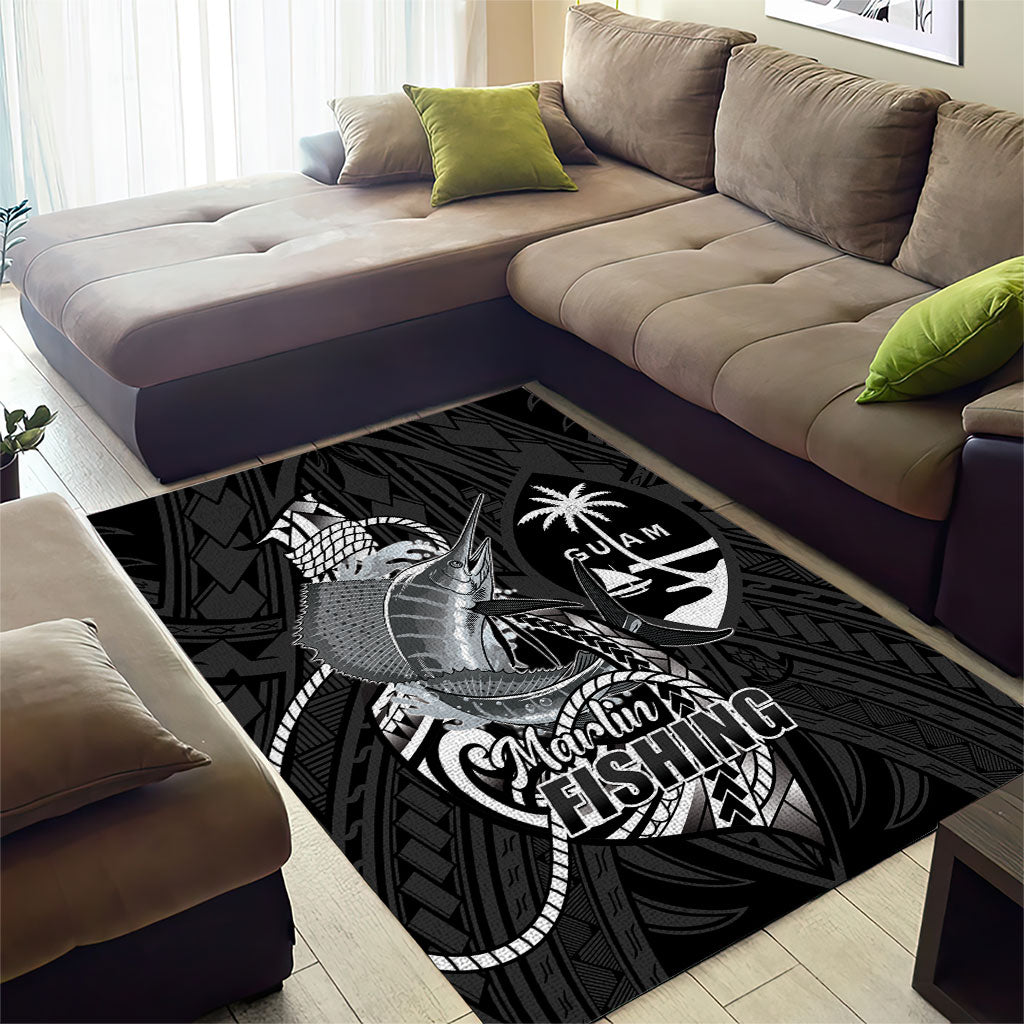 Guam Blue Marlin Fishing Area Rug Guahan Fish Hook Tattoo Black Version