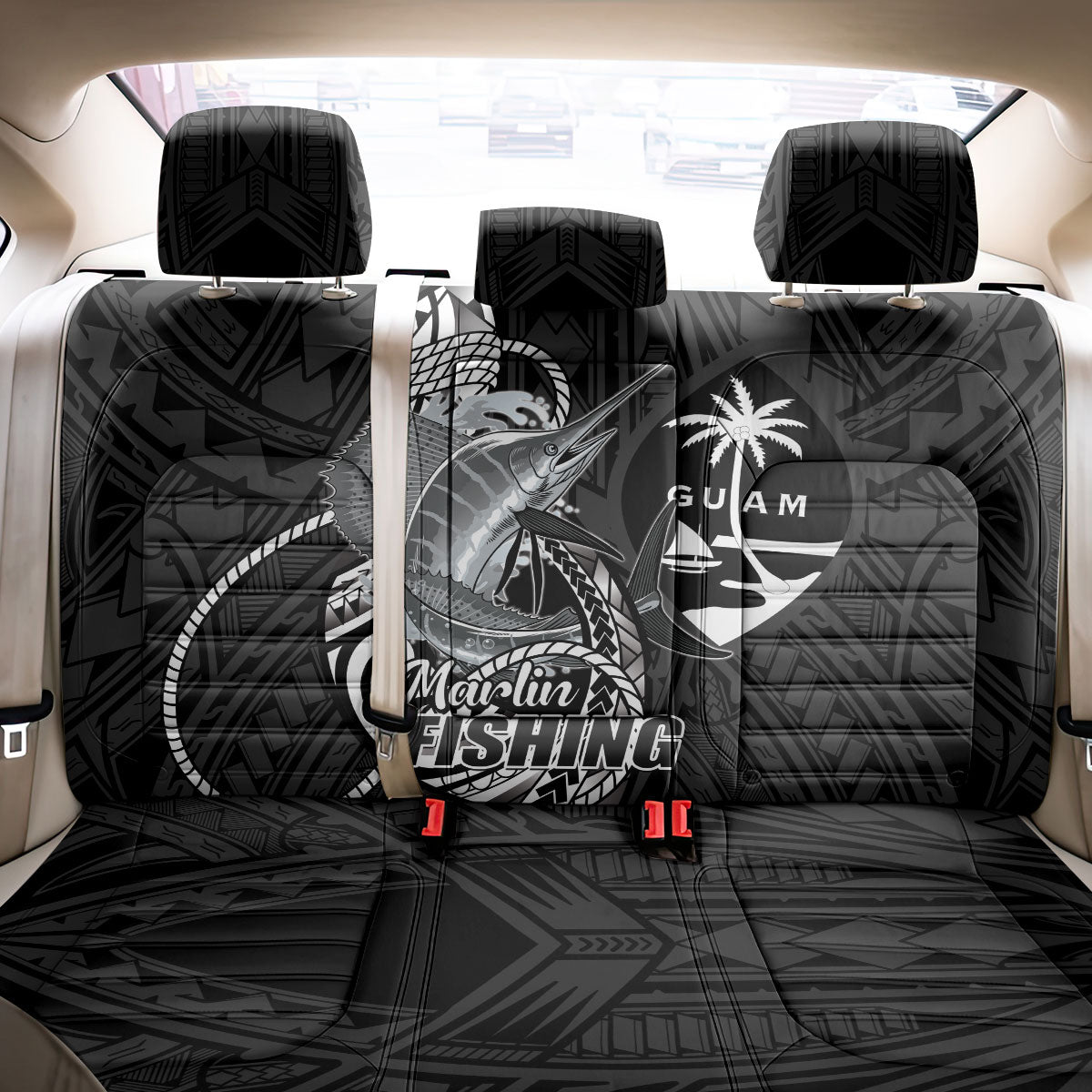 Guam Blue Marlin Fishing Back Car Seat Cover Guahan Fish Hook Tattoo Black Version