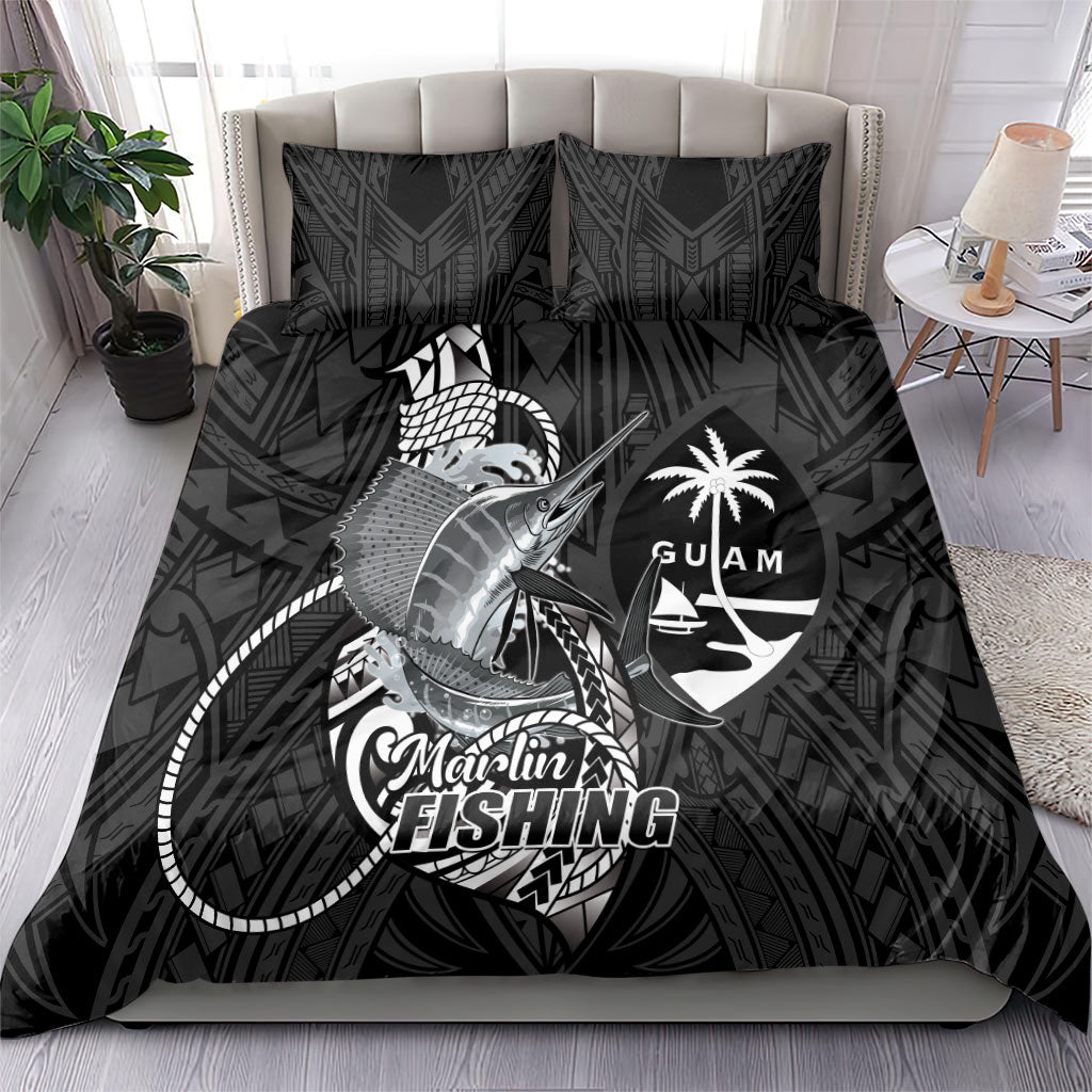 Guam Blue Marlin Fishing Bedding Set Guahan Fish Hook Tattoo Black Version