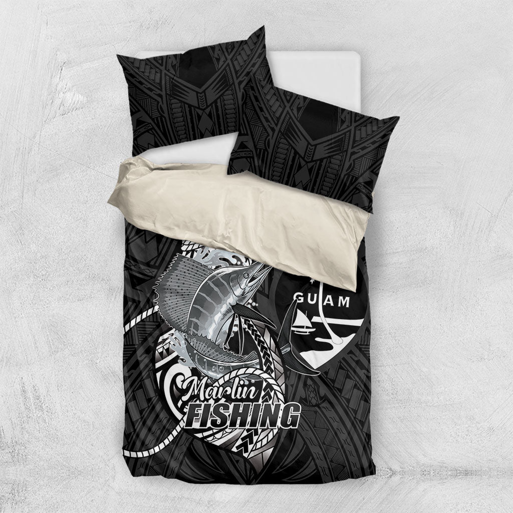 Guam Blue Marlin Fishing Bedding Set Guahan Fish Hook Tattoo Black Version