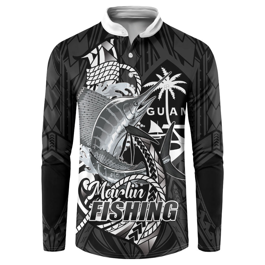 Guam Blue Marlin Fishing Button Sweatshirt Guahan Fish Hook Tattoo Black Version