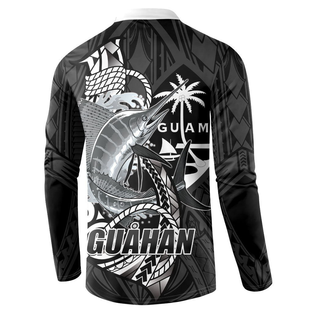 Guam Blue Marlin Fishing Button Sweatshirt Guahan Fish Hook Tattoo Black Version
