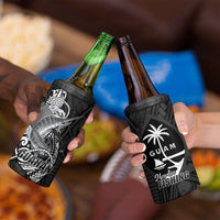 Guam Blue Marlin Fishing 4 in 1 Can Cooler Tumbler Guahan Fish Hook Tattoo Black Version