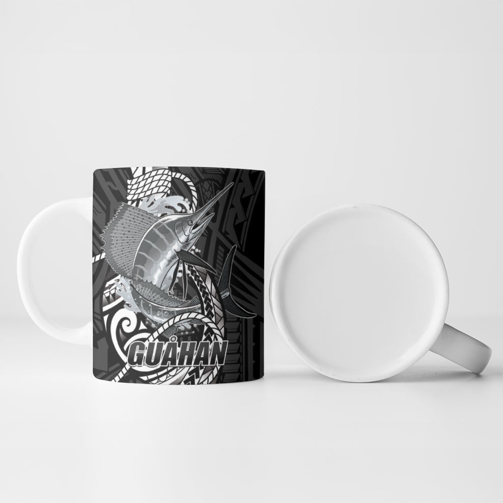 Guam Blue Marlin Fishing Ceramic Mug Guahan Fish Hook Tattoo Black Version