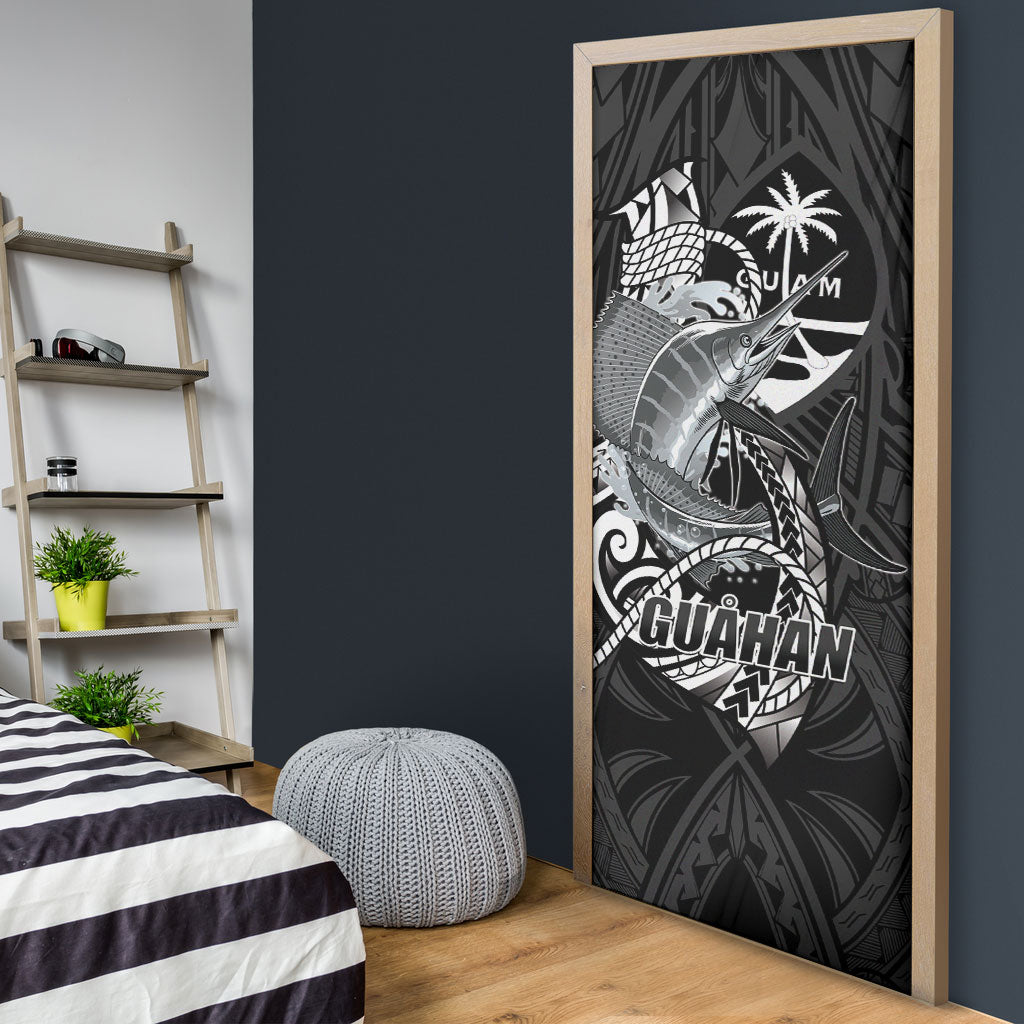 Guam Blue Marlin Fishing Door Cover Guahan Fish Hook Tattoo Black Version