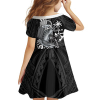 Guam Blue Marlin Fishing Family Matching Off The Shoulder Long Sleeve Dress and Hawaiian Shirt Guahan Fish Hook Tattoo Black Version LT14 - Polynesian Pride
