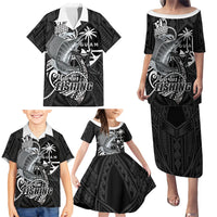 Guam Blue Marlin Fishing Family Matching Puletasi and Hawaiian Shirt Guahan Fish Hook Tattoo Black Version LT14 - Polynesian Pride