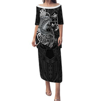 Guam Blue Marlin Fishing Family Matching Puletasi and Hawaiian Shirt Guahan Fish Hook Tattoo Black Version LT14 Mom's Dress Black - Polynesian Pride
