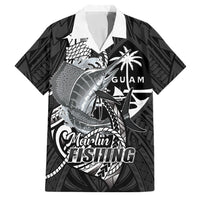 Guam Blue Marlin Fishing Family Matching Short Sleeve Bodycon Dress and Hawaiian Shirt Guahan Fish Hook Tattoo Black Version LT14 Dad's Shirt - Short Sleeve Black - Polynesian Pride