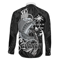 Guam Blue Marlin Fishing Family Matching Short Sleeve Bodycon Dress and Hawaiian Shirt Guahan Fish Hook Tattoo Black Version LT14 - Polynesian Pride