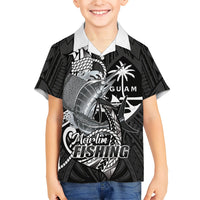 Guam Blue Marlin Fishing Family Matching Short Sleeve Bodycon Dress and Hawaiian Shirt Guahan Fish Hook Tattoo Black Version LT14 Son's Shirt Black - Polynesian Pride