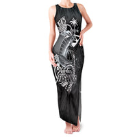 Guam Blue Marlin Fishing Family Matching Tank Maxi Dress and Hawaiian Shirt Guahan Fish Hook Tattoo Black Version LT14 Mom's Dress Black - Polynesian Pride