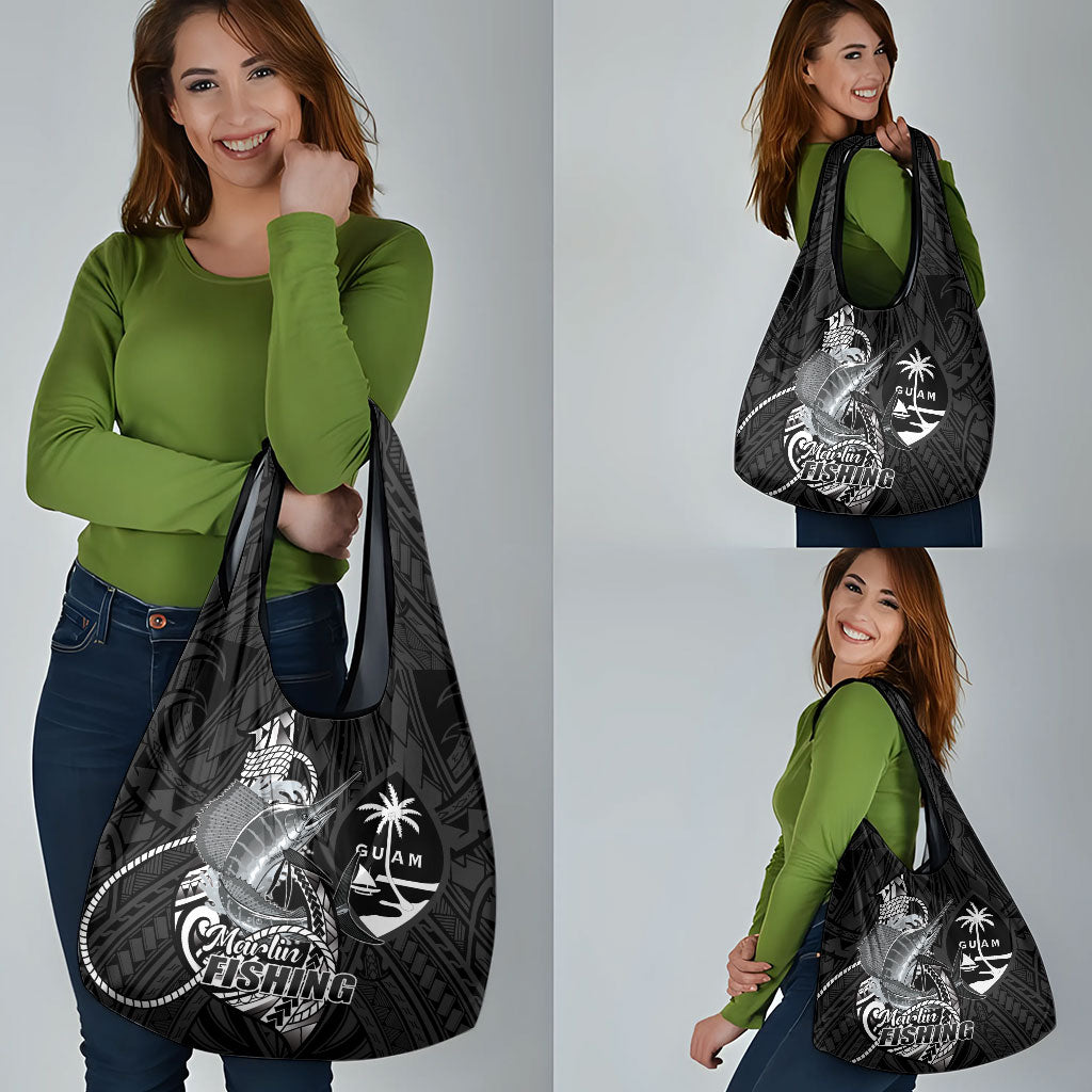 Guam Blue Marlin Fishing Grocery Bag Guahan Fish Hook Tattoo Black Version