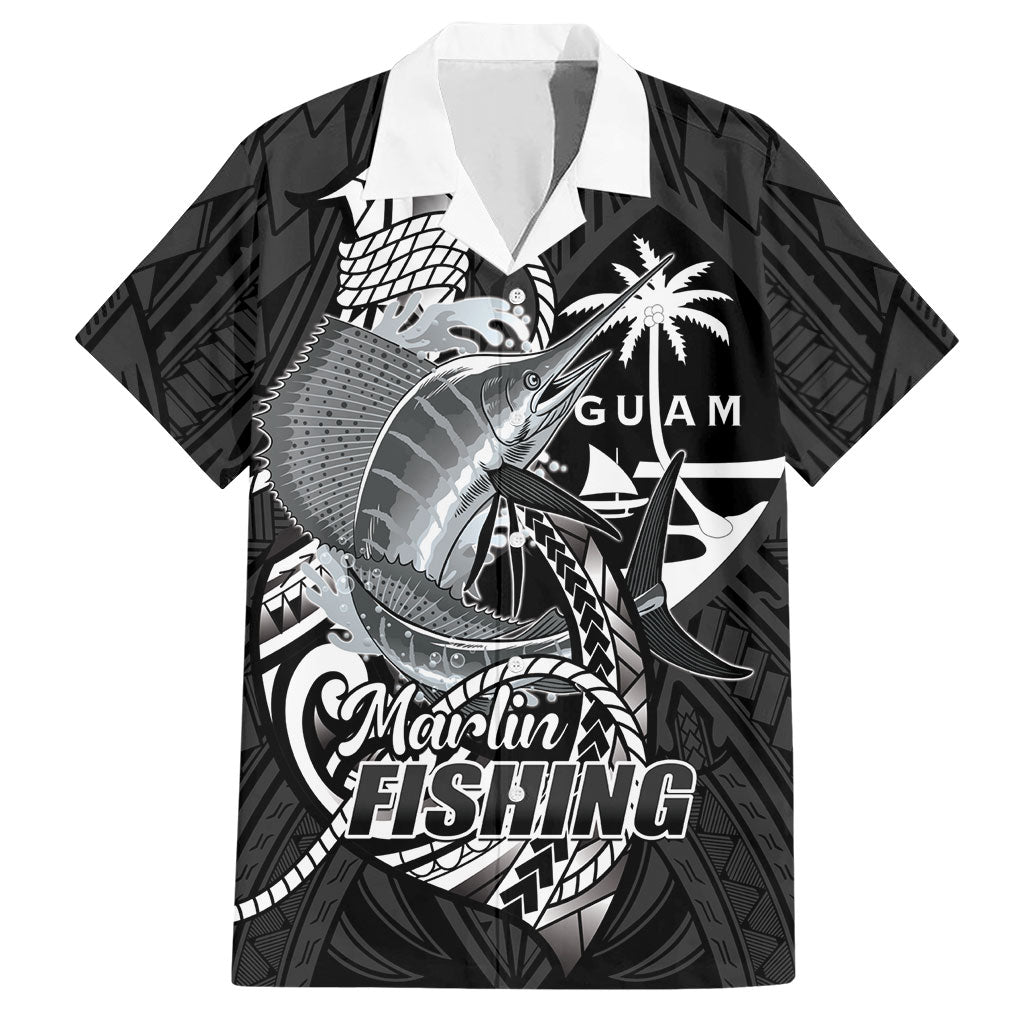 Guam Blue Marlin Fishing Hawaiian Shirt Guahan Fish Hook Tattoo Black Version