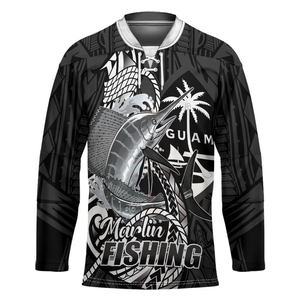Guam Blue Marlin Fishing Hockey Jersey Guahan Fish Hook Tattoo Black Version LT14 Unisex Black - Polynesian Pride
