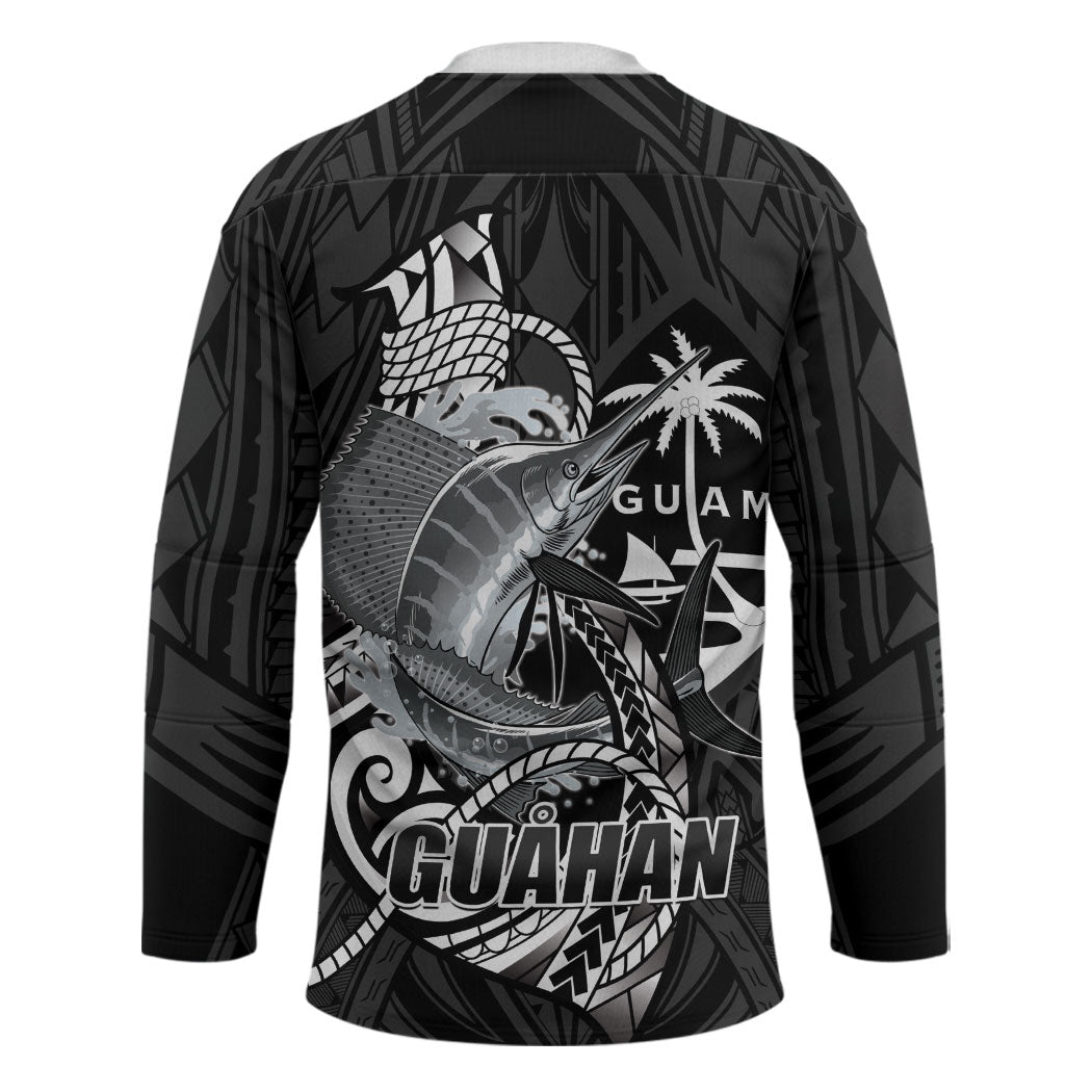 Guam Blue Marlin Fishing Hockey Jersey Guahan Fish Hook Tattoo Black Version LT14 - Polynesian Pride
