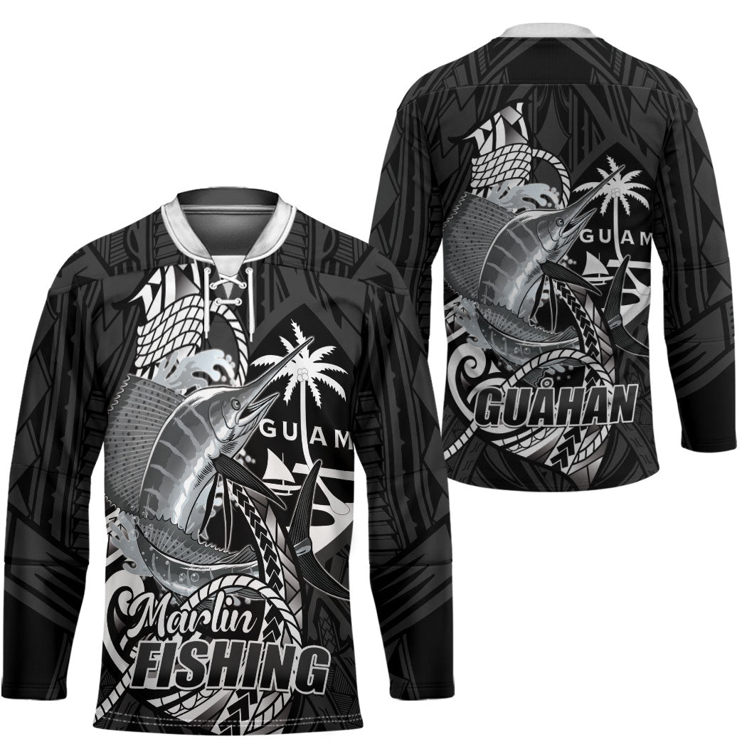 Guam Blue Marlin Fishing Hockey Jersey Guahan Fish Hook Tattoo Black Version LT14 - Polynesian Pride