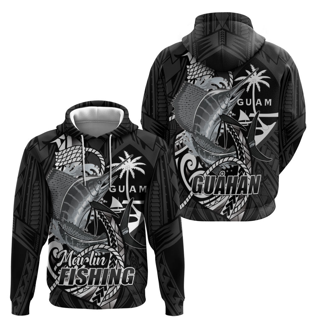 Guam Blue Marlin Fishing Hoodie Guahan Fish Hook Tattoo Black Version
