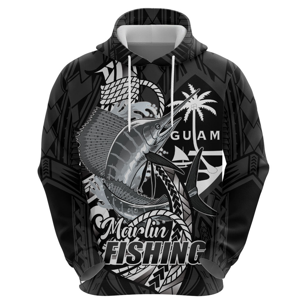 Guam Blue Marlin Fishing Hoodie Guahan Fish Hook Tattoo Black Version