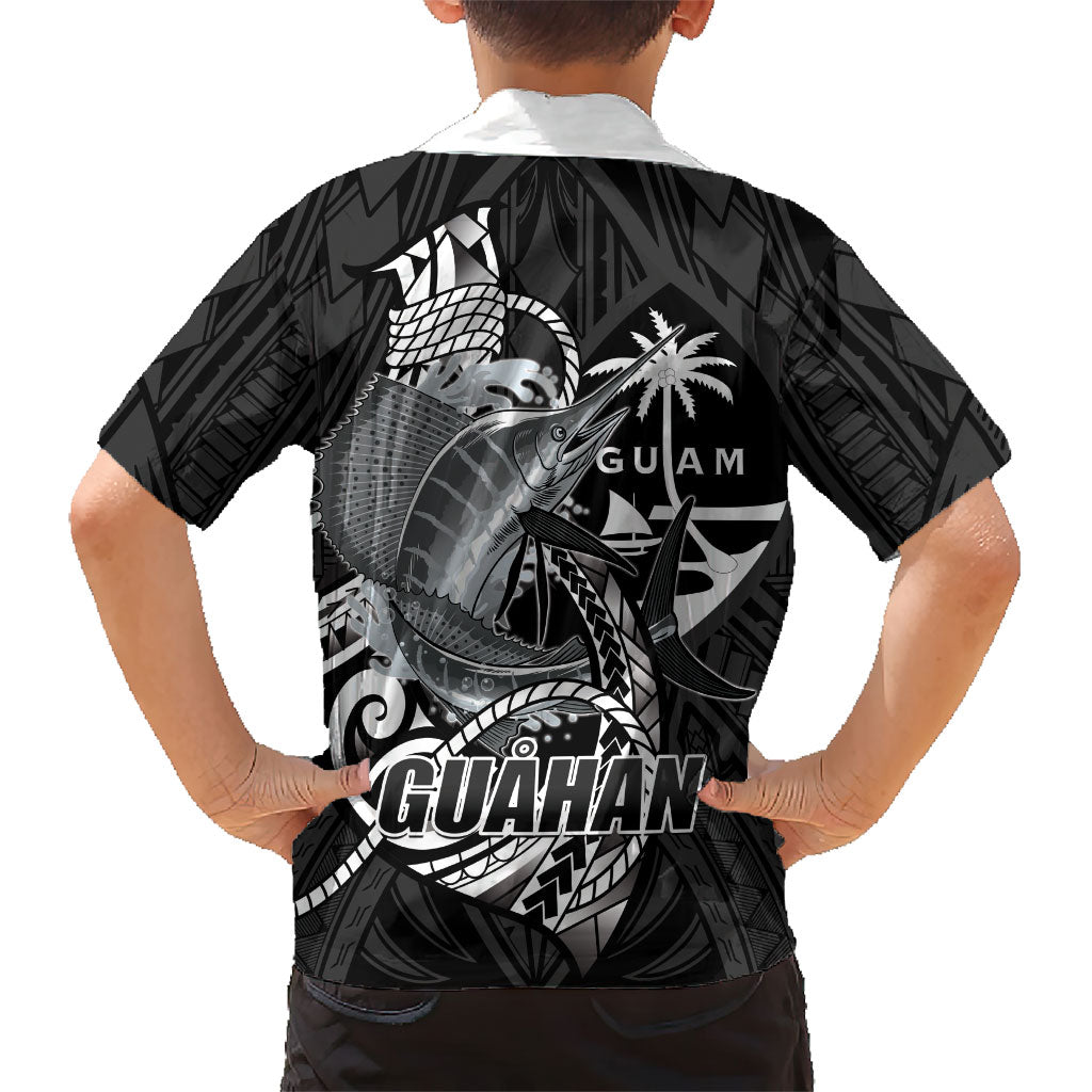 Guam Blue Marlin Fishing Kid Hawaiian Shirt Guahan Fish Hook Tattoo Black Version