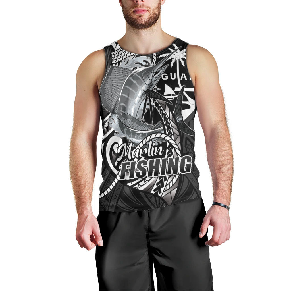 Guam Blue Marlin Fishing Men Tank Top Guahan Fish Hook Tattoo Black Version